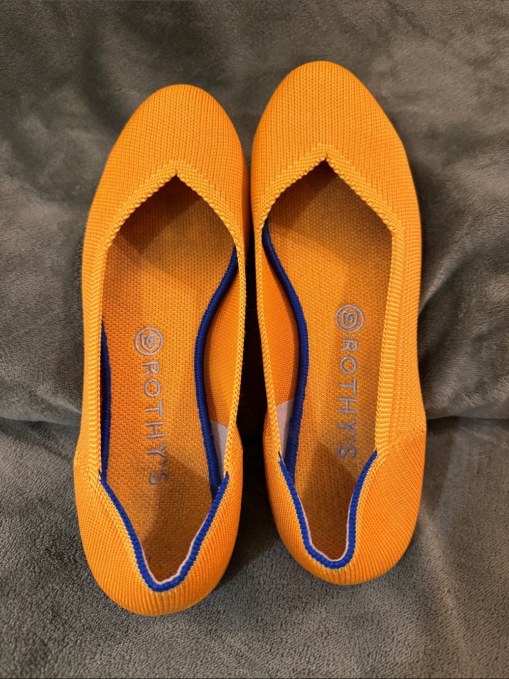 Rothy's Orange Knit Flats with Blue Trim